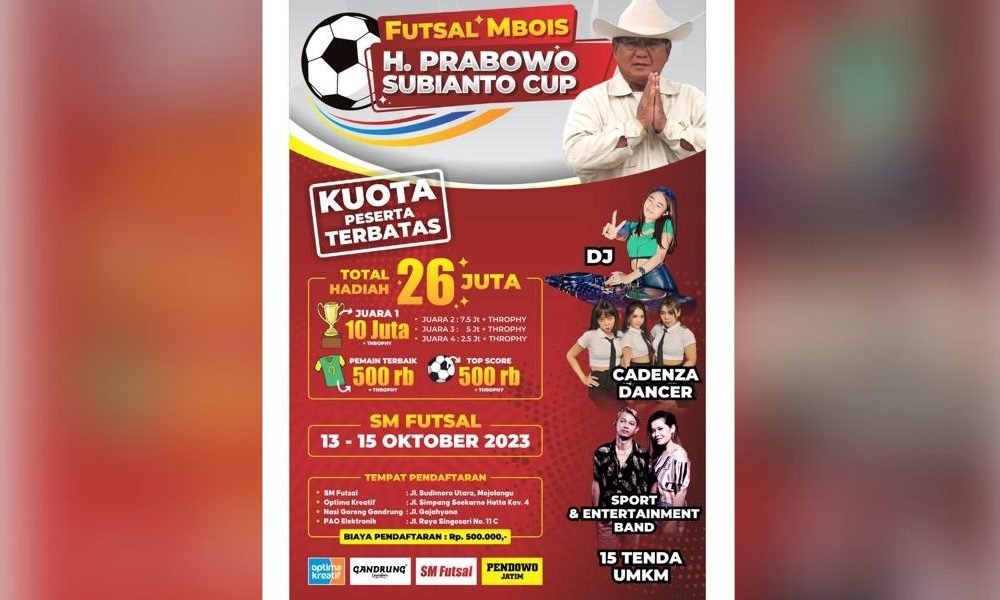 BERHADIAH 26 JUTA, FUTSAL MBOIS H PRABOWO SUBIANTO CUP DIGELAR DI SM FUTSAL