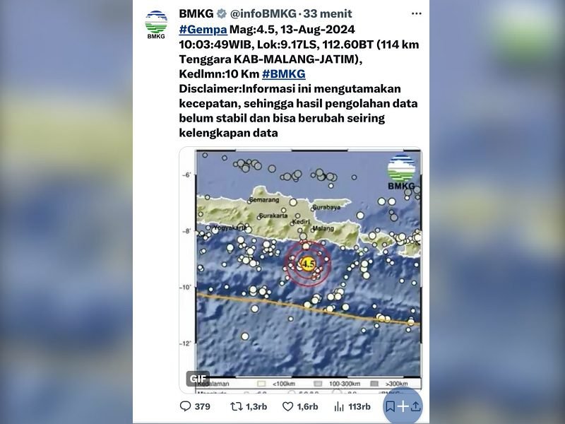 Gempa Guncang Malang Pagi Ini, Warga Berhamburan Keluar Rumah